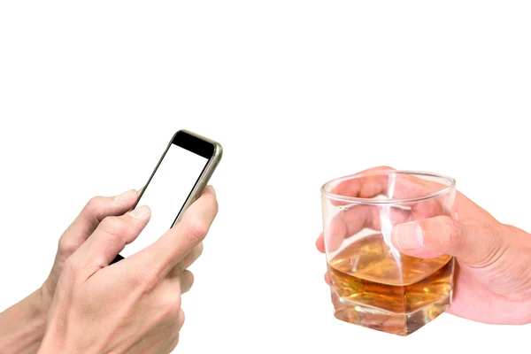 Smartphone ve viski ile kutlama — Stok fotoğraf
