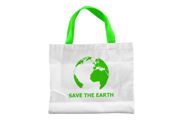 Isolated SAVE THE EARTH fabric bag — Stock Photo, Image