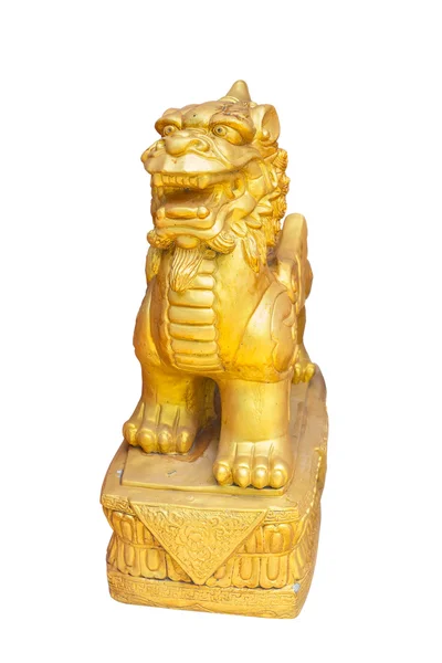 Kinesiska stil gyllene lejon skulptur i vit bakgrund — Stockfoto