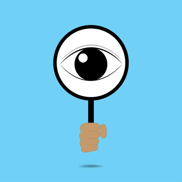 Magnifying glass and big eye behind — Stock Vector