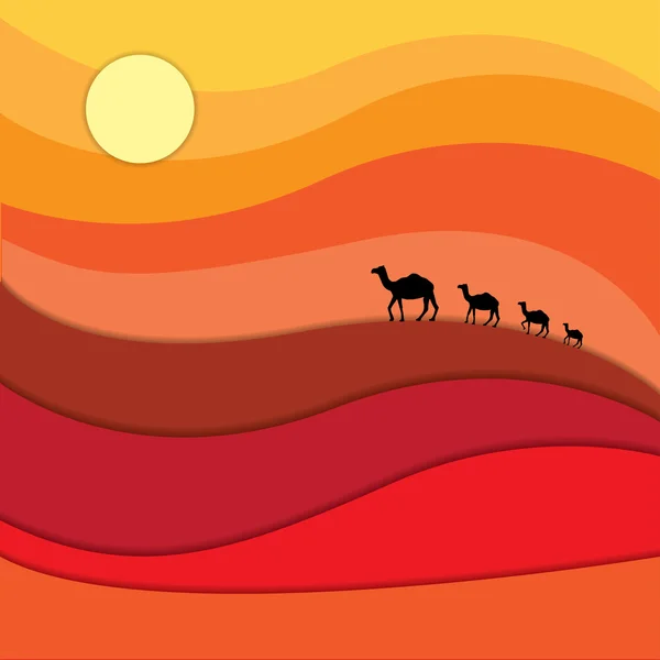 Caravana camelos através do deserto —  Vetores de Stock