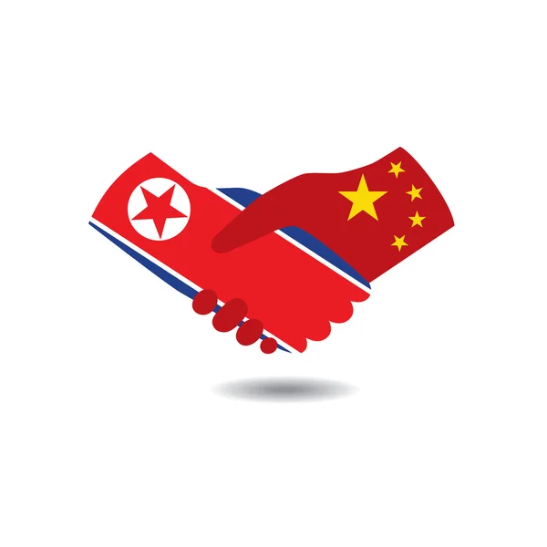 Icono de paz mundial, apretón de manos de Corea del Norte con China — Archivo Imágenes Vectoriales