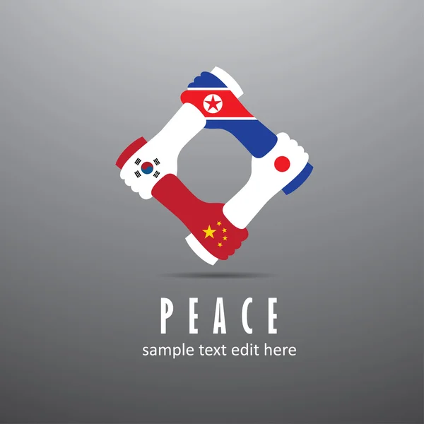 Icono de la paz mundial: China, Japón, Corea del Sur y Corea del Norte — Vector de stock