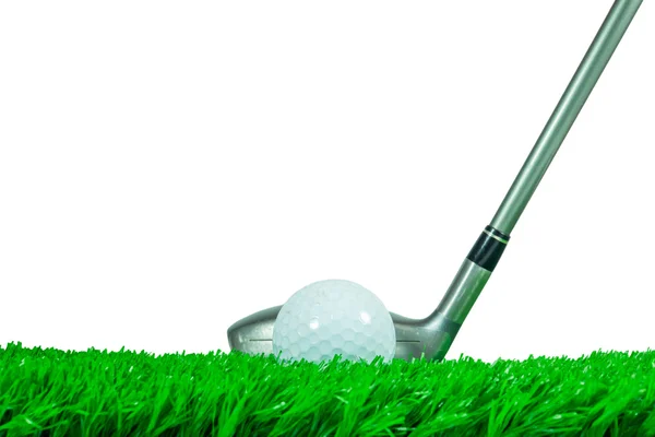 Golf ball and fairway wood on grass — Stock Photo, Image