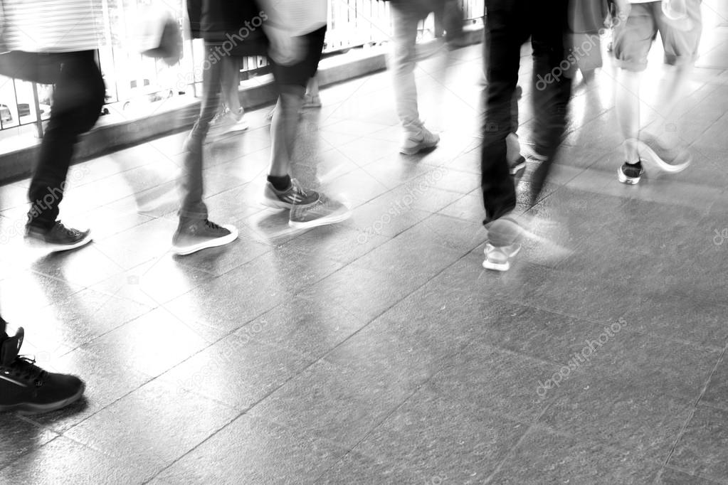 Moving blur people walking - black and white effect