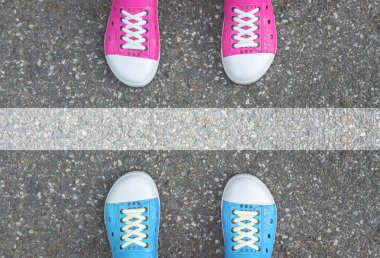 Blue shoes and pink shoes and white line clipart