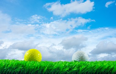 çimenlerin üzerinde golf topları