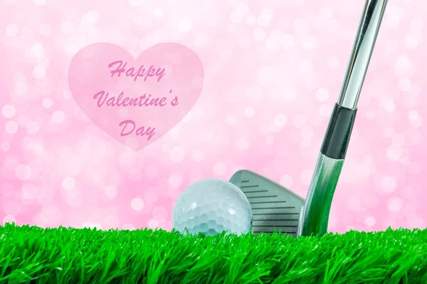 Golf ball and iron club and quote " Happy Valentine's Day " — Stock Photo, Image