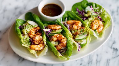 Taze sebze ve sosla hazırlanmış karides marulu.