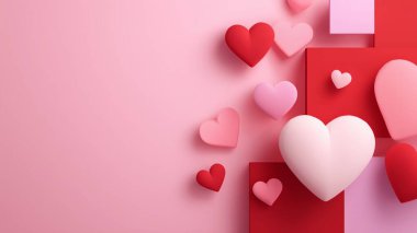 Pastel hearts and geometric blocks creating a sweet abstract background for love and celebration concepts