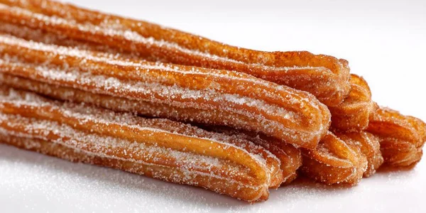 Şekerle kaplı çıtır churros, taze ve yemeye hazır.