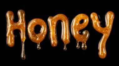 Siyah arka planda altın sıvıyla damlayan tatlı kelime tipografi oluşturur.