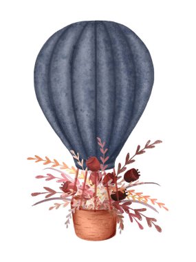 Kırmızı çiçekli sıcak hava balonu. Romantik stil