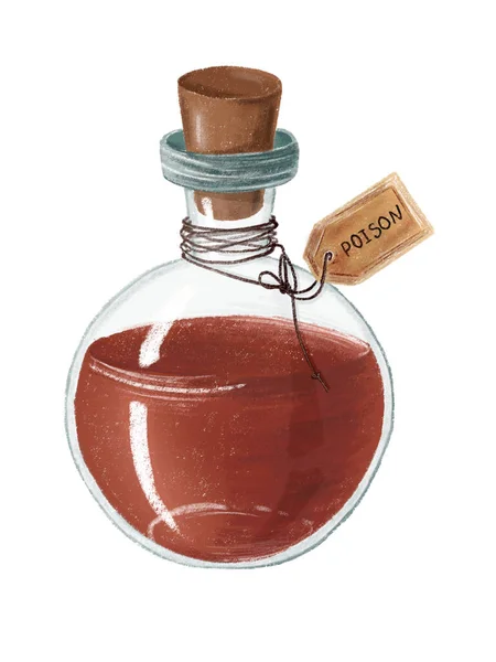 Cartoon red poison bottle, magical supplies, Halloween attribute — Stock Photo, Image