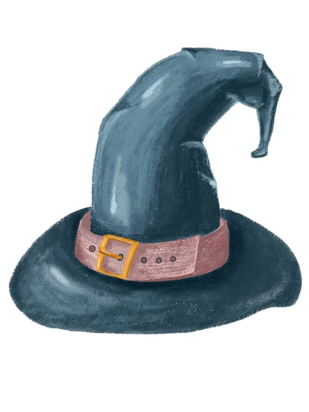 Cartoon witch hats. Dark blue wizard hat. Halloween costume element. — Stock Photo, Image