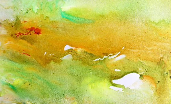 Gelb Und Grün Abstraktes Buntes Aquarell Auf Papier Nahaufnahme Hintergrundstruktur — Stockfoto