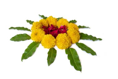 Hint festivali için yeşil yaşam kırmızı ve sarı kadife çiçeği süslemesi