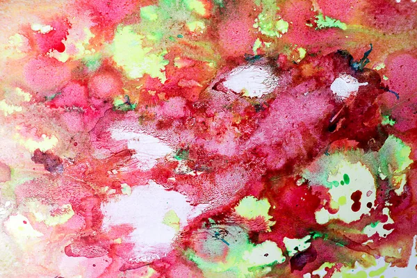 Gelb Und Rot Abstraktes Buntes Aquarell Auf Papier Nahaufnahme Hintergrundstruktur — Stockfoto