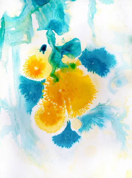 blue and yellow Abstract colorful watercolor on paper close-up background texture