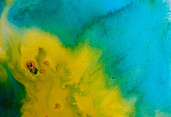 Amarillo Azul Acuarela Colorida Abstracta Sobre Papel Textura Fondo Primer — Foto de Stock