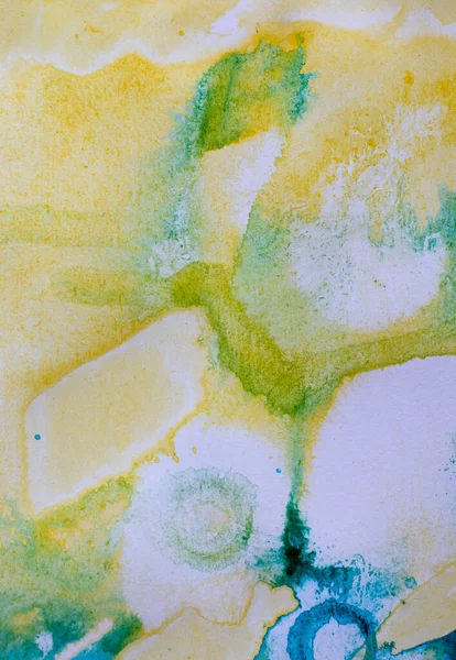 Amarillo Verde Abstracto Acuarela Colores Sobre Papel Primer Plano Textura — Foto de Stock