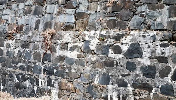 Parede Pedra Cinzenta Cerca Tijolos Quadrados Padrão Abstrato Mosaico Pedra — Fotografia de Stock