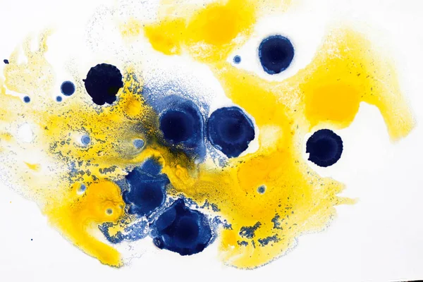 Tusz Olejny Farba Abstrakcja Zbliżenie Niebieski Czarny Żółty Abstrakcyjny Narysować — Zdjęcie stockowe