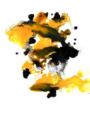 Kağıt yakın plan dokusu üzerinde sarı ve siyah soyut suluboya