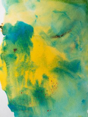 Sarı ve yeşil boya soyut sanat arkaplan dokusu kağıt üzerinde sulu boya Modern Akışkan Sanat Alkol Mürekkebi Karma yaratıcı poster, kart, davetiye, duvar kağıdı tasarımı.