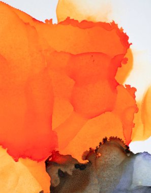 Sarı ve kırmızı alkol pankartı. Suluboya mürekkep. Soyut lüks sanat eserleri. Alkol arka plan mürekkebi tekniği.