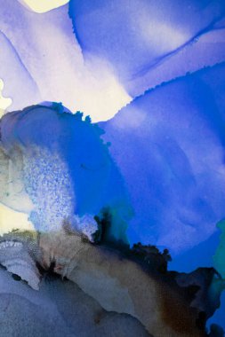 Mavi alkol mürekkep pankartı. Suluboya mürekkep. Soyut lüks sanat eserleri. Alkol arka plan mürekkebi tekniği.