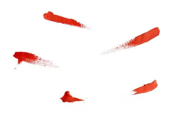 Pinceladas Tinta Óleo Vermelho Isoladas Fundo Branco Mão Desenhada Escova — Fotografia de Stock