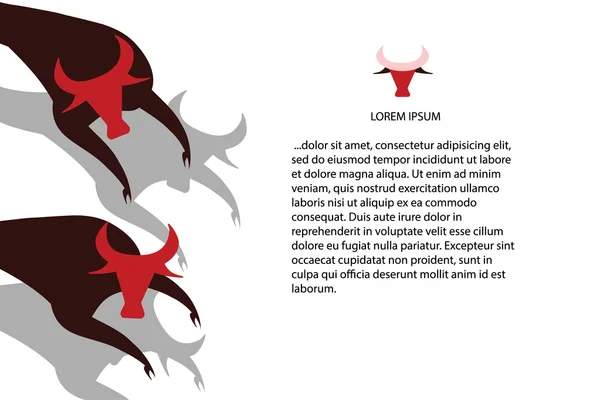 Running Bulls horizontal page design with text place. Two bulls run with their shadows ahead. — 图库矢量图片