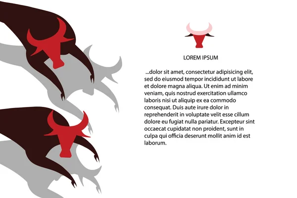 Running Bulls horizontal page design with text place. Two bulls run with their shadows ahead.