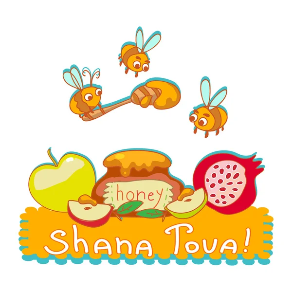 Cartoon illustration greeting card for Jewish New year — Stock vektor