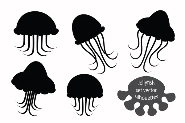 Black jellyfish vector silhouettes. Set of stylized jellyfish illustration. Marine life. Sea animals. — Stock vektor