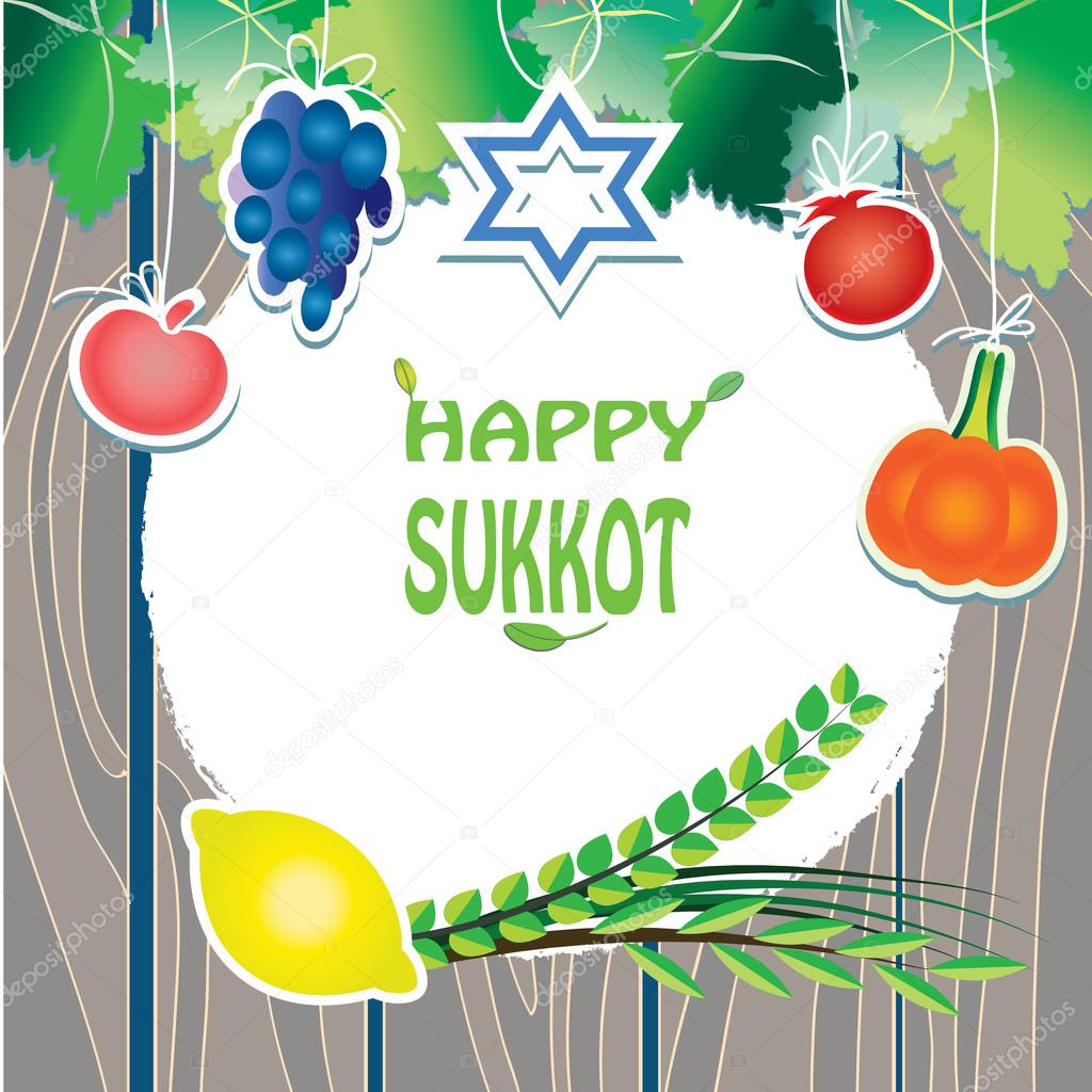 Jewish Holiday Greeting Card Design Vector Ilration Of Wooden Jewish Holiday Greeting Card Design Vector Ilration Of Wooden Wall With Leaf Fruits Hanging And David Star Text Traditional Four Species