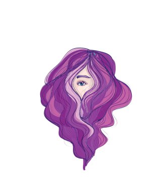 Beauty long purple hair hiding face
