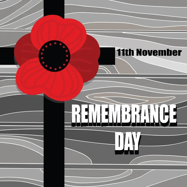 Remembrance Day - Cross met Poppy bloem silhouet op houten bureau. November vakantie. Poppy dag illustratie — Stockvector