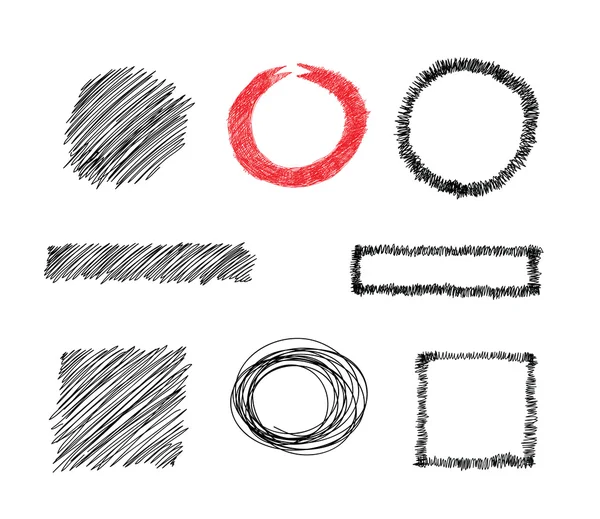 Doodles'ın yarım yamalak çerçeve ve arka planlar - elle çizilmiş vektör klip sanat koleksiyonu kümesi. Grafik daire ve kare kare, kurdeleler. Geri okul kavramı.