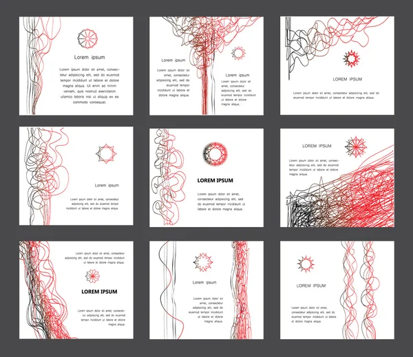 抽象的なページ デザインのコレクションです。曲線ラインのデジタル背景コレクションです。ページのデザイン、抽象的な背景のセットです。滑らかな波状ライン、黒と白に赤. — ストックベクタ