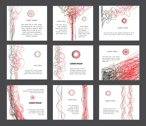 Colección de diseños de página abstracta.Curve Lines Colección de fondos digitales. Conjunto de diseño de página, fondos abstractos. Líneas onduladas suaves, negro y rojo sobre blanco . — Vector de stock