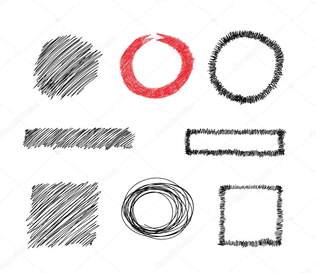 Set of doodles sketchy frames and backgrounds - Hand drawn vector clip art collection. Graphic circle and square frames, ribbons. Back to School concept.