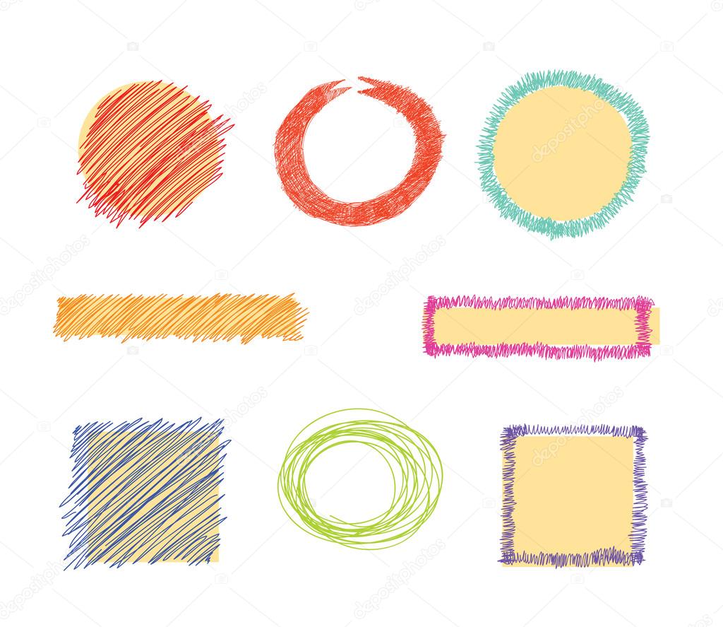 Set of doodles sketchy frames and backgrounds - Hand drawn vector clip art collection. Graphic circle and square frames, ribbons. Back to School concept. Graphic design elements.