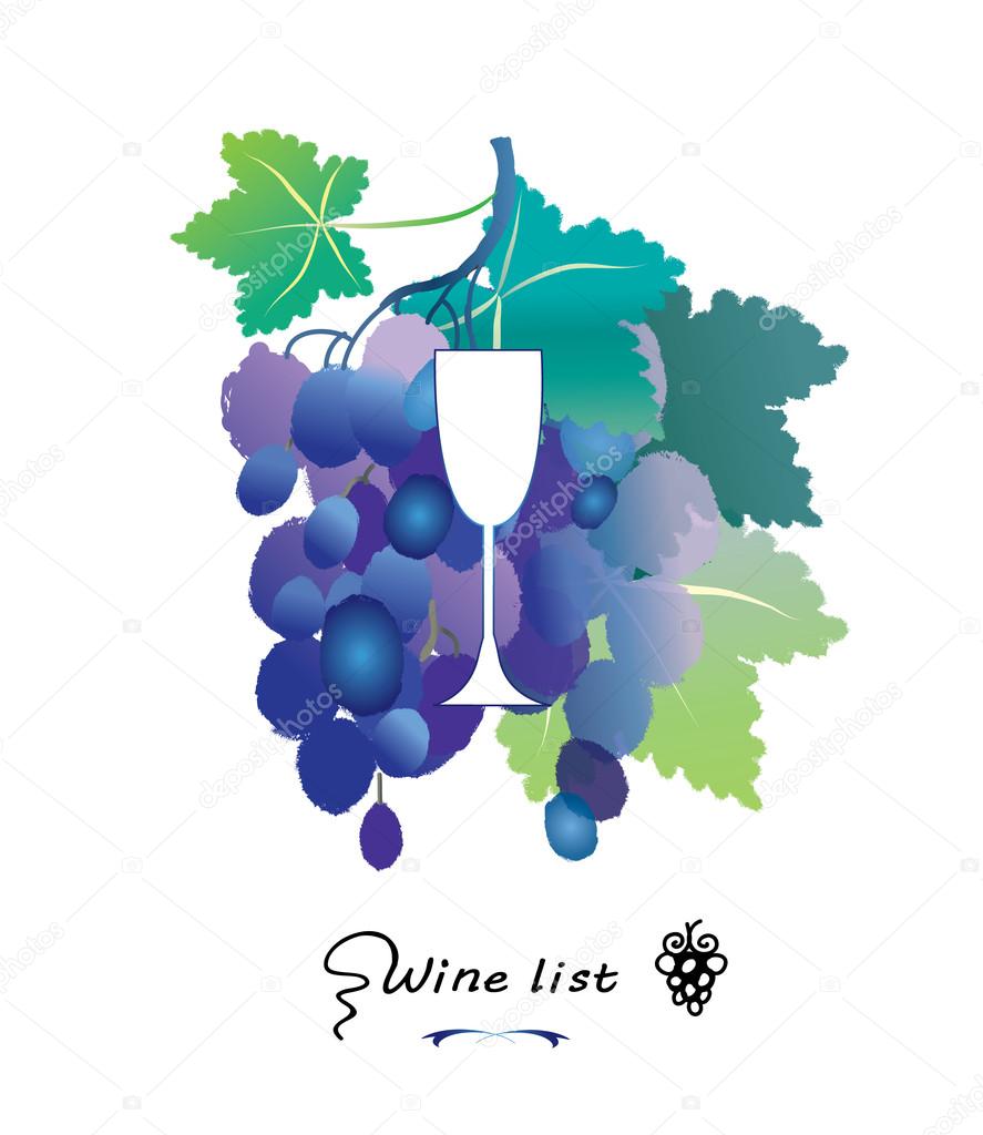 Vetro e vite uva da vino illustrazione di vettore Coperchio del menu Carta dei vini Acquerello di vettore e segno copertura del menu