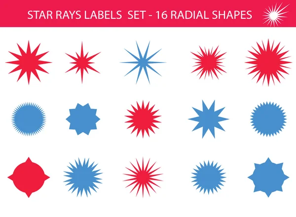 Rayos de estrellas - Conjunto de formas retro del sol estallido, azul y rojo. Estrellas vectoriales y siluetas brillantes elementos de diseño festivo . — Archivo Imágenes Vectoriales