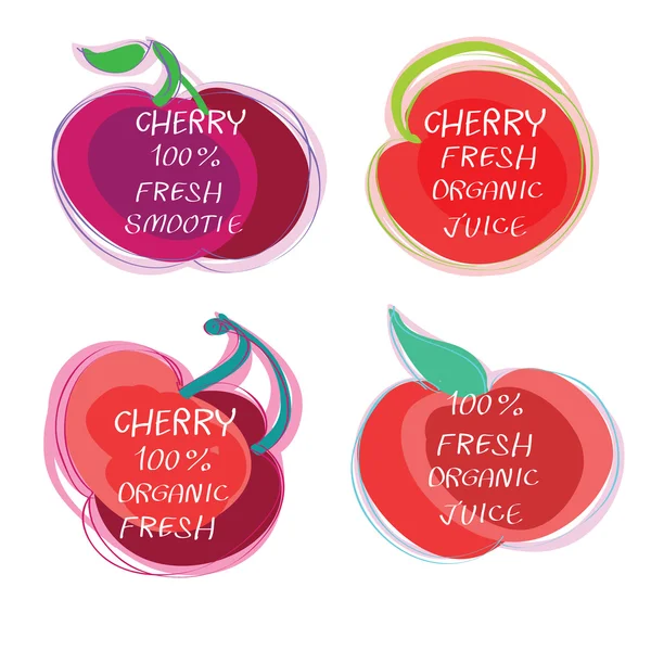 Fresh juice -  Health Food Headings vector set  - Cherry juice circle stickers with inscription fresh. Calligraphic Organic food hand drawn icons collection isolated on white background.