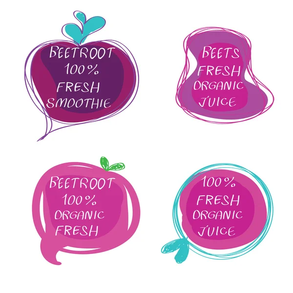 Sumo fresco - Conjunto de vetores Health Food Headings - Autocolantes de suco de beterraba com inscrição fresca. Caligráfico Organic food hand drawn icons collection isolated on white background . — Vetor de Stock