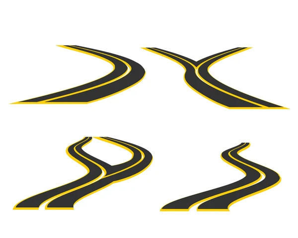 Dopravní značka / ikonu vektorové ilustrace. Silnice nebo dálnice symbolem set.4 dlážděné silnice tvary s vlásenka křivky mizí v dálce. Klipart / design prvky pro návrh dopravy, cestování. — Stockový vektor