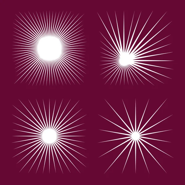 Sunburst şekilleri - Radyal yıldız siluetleri kareler arka planlar ışınları. Beyaz Yıldız ışınları tasarım öğeleri kümesi. Vintage dekor küçük resim arka plan için. Sunburst vektör çizim retro arka plan için.